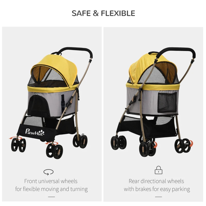 Yellow 3-in-1 Detachable Pet Stroller for Extra Small and Small Dogs