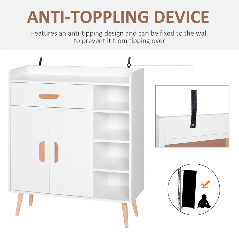 White Storage Side Cabinet with Drawer for Home