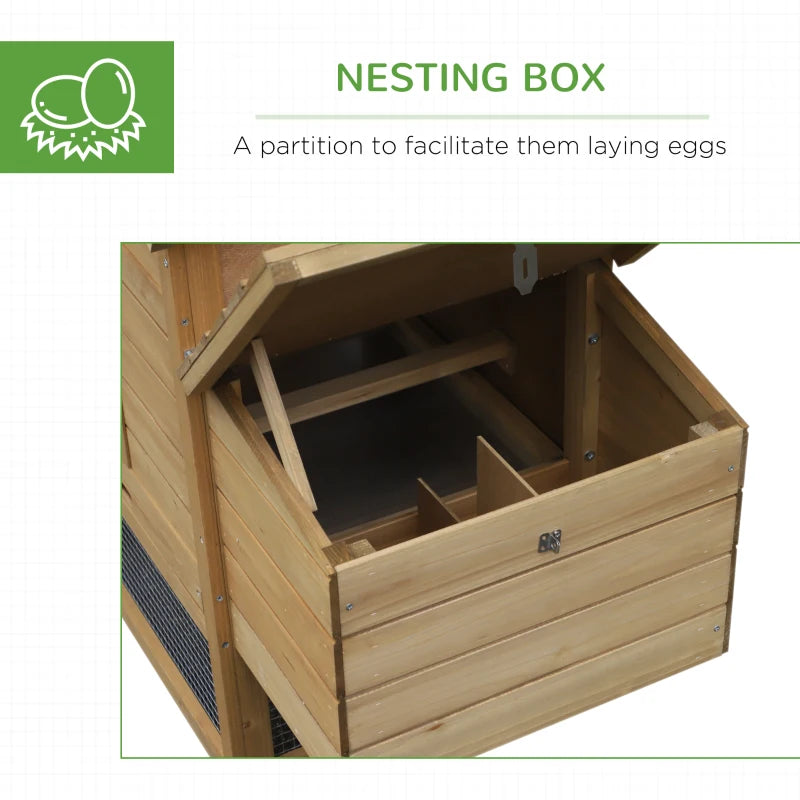 Small Wood Chicken Coop with Run and Nesting Box - 150.5 x 54 x 87cm, Natural