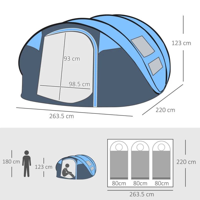 Sky Blue 4-5 Person Pop-up Waterproof Camping Tent with Windows