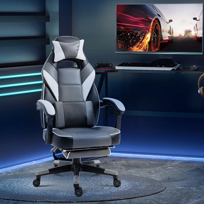 Grey Ergonomic Gaming Chair with Footrest and Lumbar Support