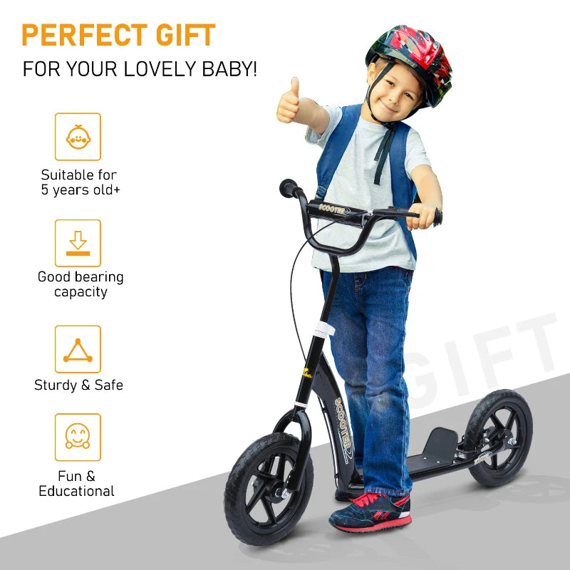 Black Teen Stunt Scooter with 12" EVA Tyres for Kids