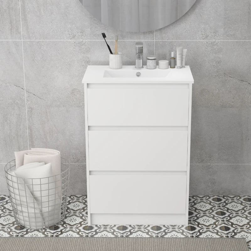 White Gloss Bathroom Vanity Unit with Basin & Single Tap Hole, 2 Drawers