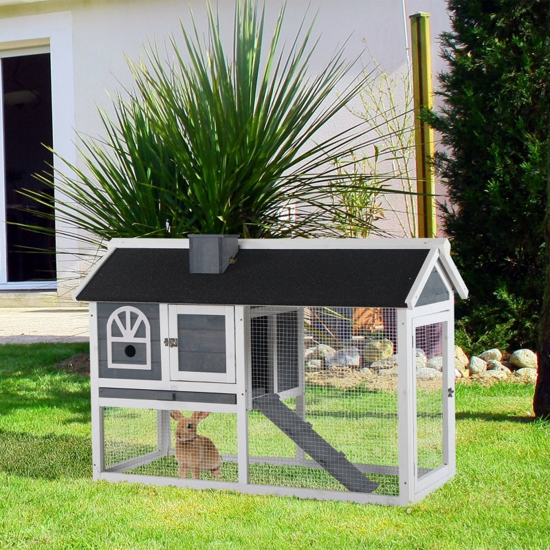 Grey 2-Tier Rabbit Hutch with Run and Water-Resistant Roof