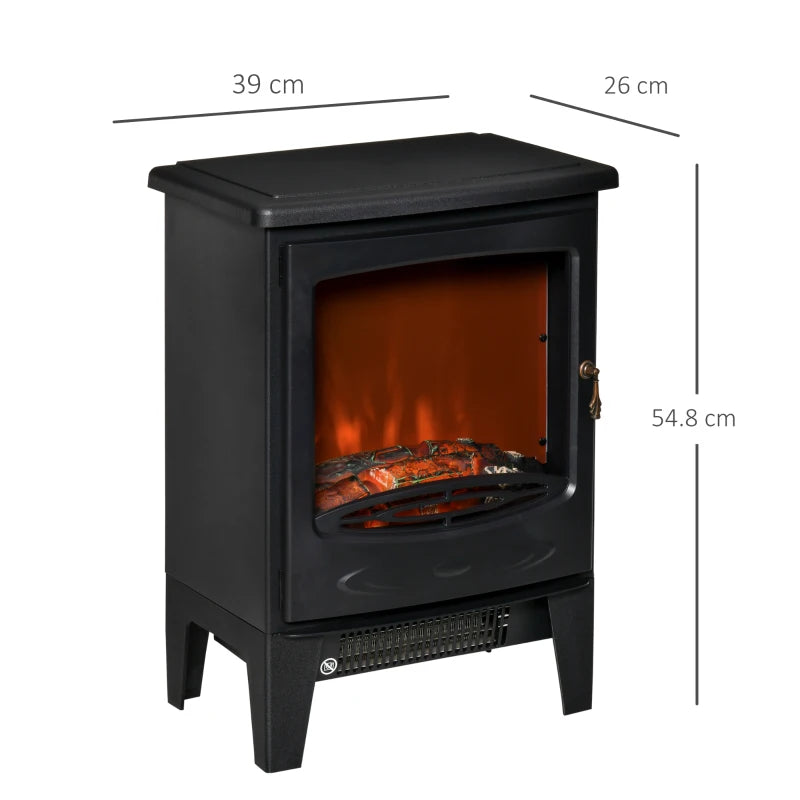 Black Electric Fireplace Stove with Realistic LED Flame Effect