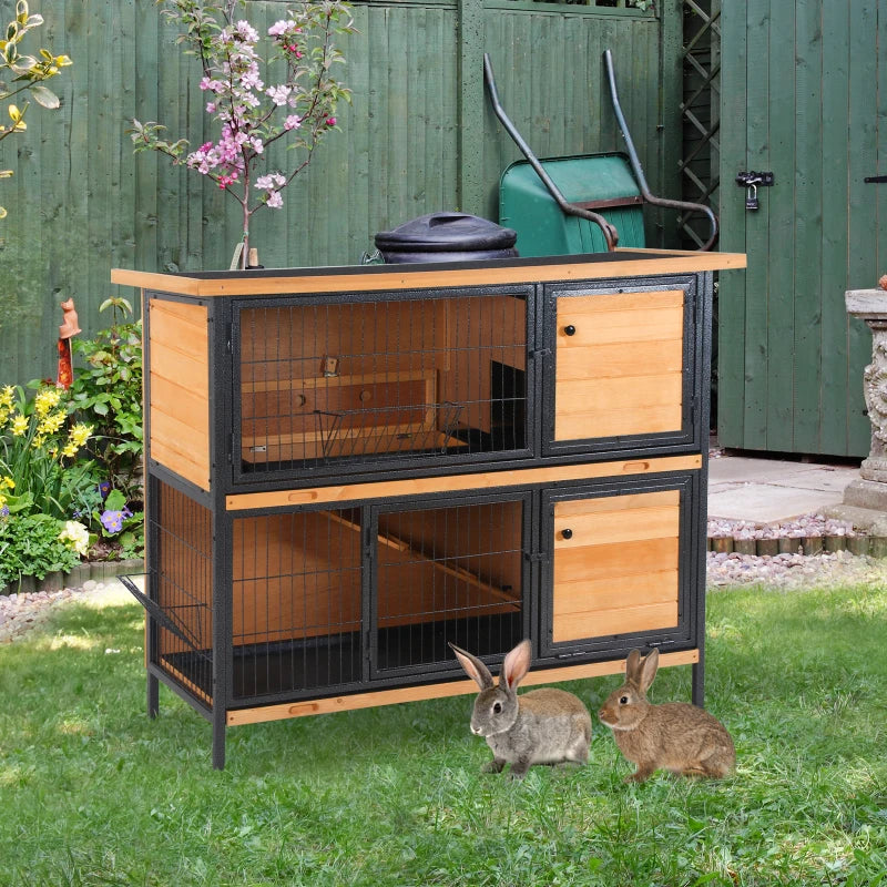 Metal Frame Rabbit Hutch with No-Leak Tray, Light Yellow, 122x50x101cm