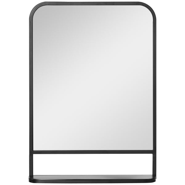 Black Square Wall Mirror with Storage Shelf, 70 x 50 cm - Modern Mirrors for Living Room, Bedroom