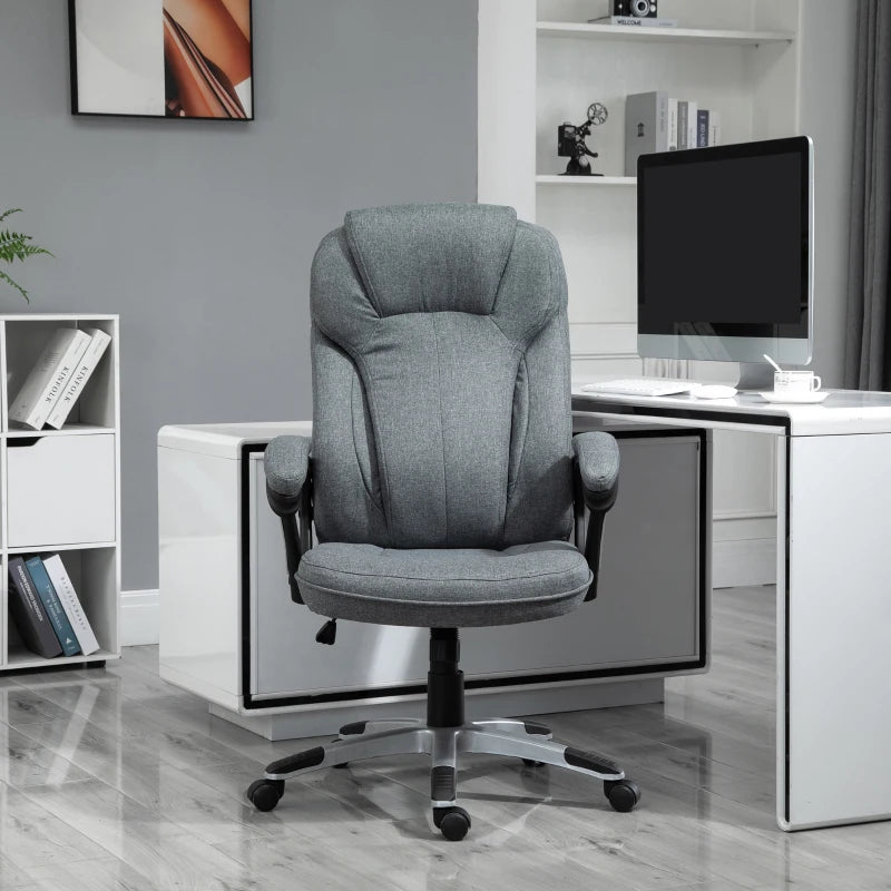 Grey Linen Office Chair with Adjustable Height and Swivel Wheels