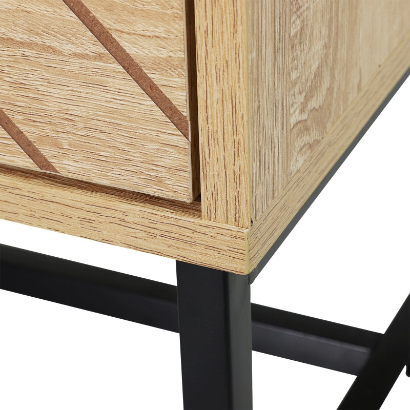 Modern Two-Drawer Nightstand with Zig Zag Design, Natural Finish