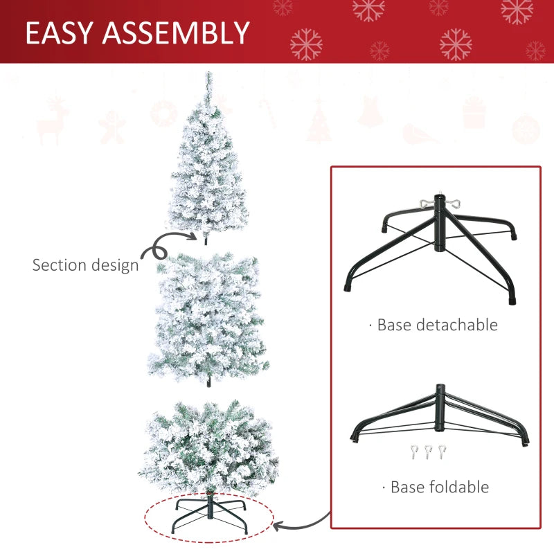 6FT Snow Flocked Christmas Tree with Warm White LED Lights, Green