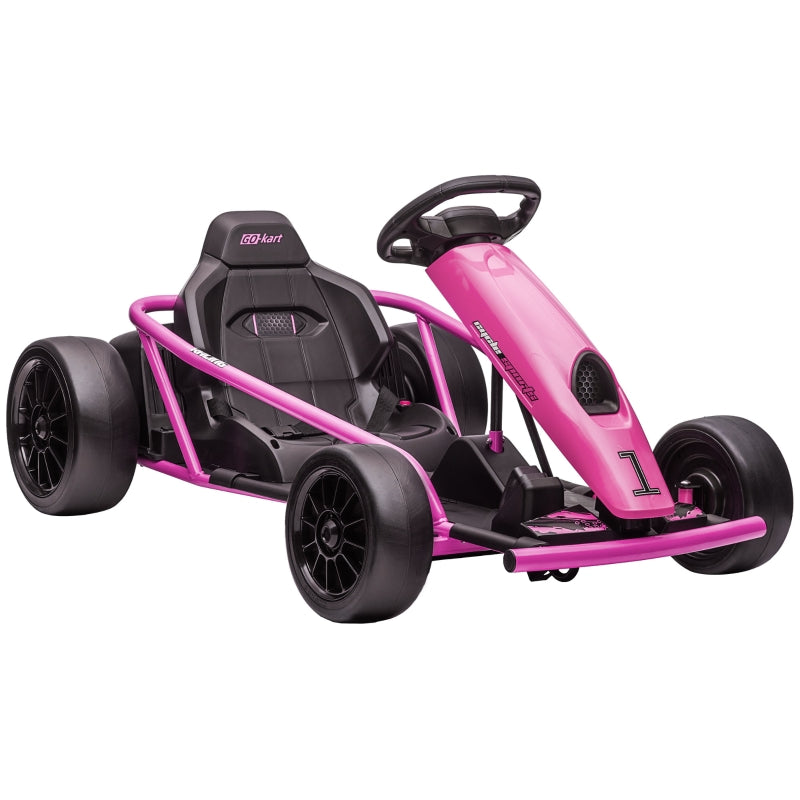 24V Pink Electric Kids Go Kart with 2 Speeds, Ages 8-12