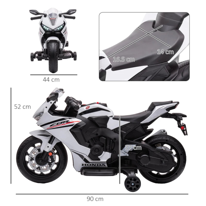 White Kids Electric Motorcycle with Lights & Music, 6V Battery-Powered Ride-On Toy