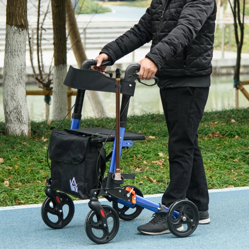 Blue Folding Rollator Walker with Seat and Brakes