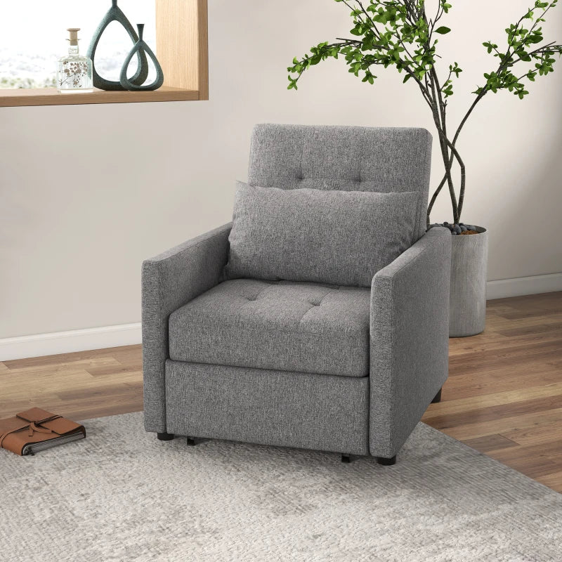 Grey Convertible Sleeper Chair with Adjustable Backrest