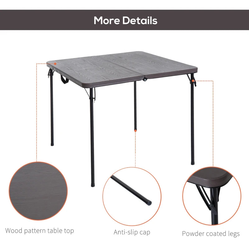 Portable Metal Picnic Table - Compact Outdoor Furniture, Black/Brown, 86x86x71.5 cm