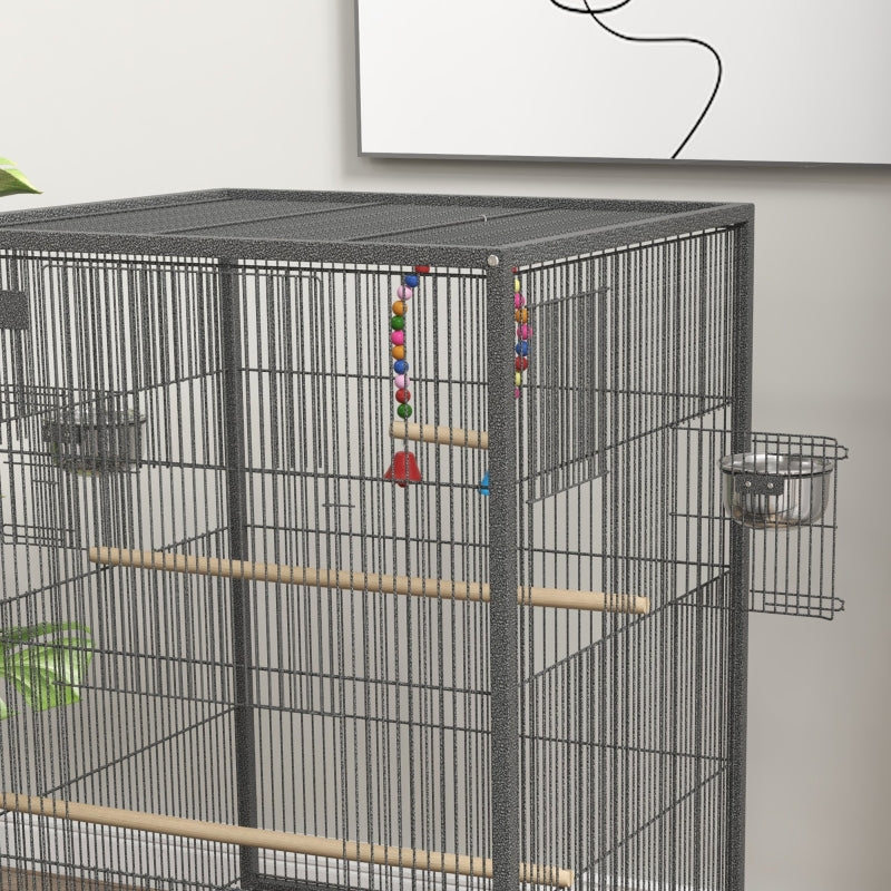 Grey Bird Cage with Rolling Stand for Small Birds