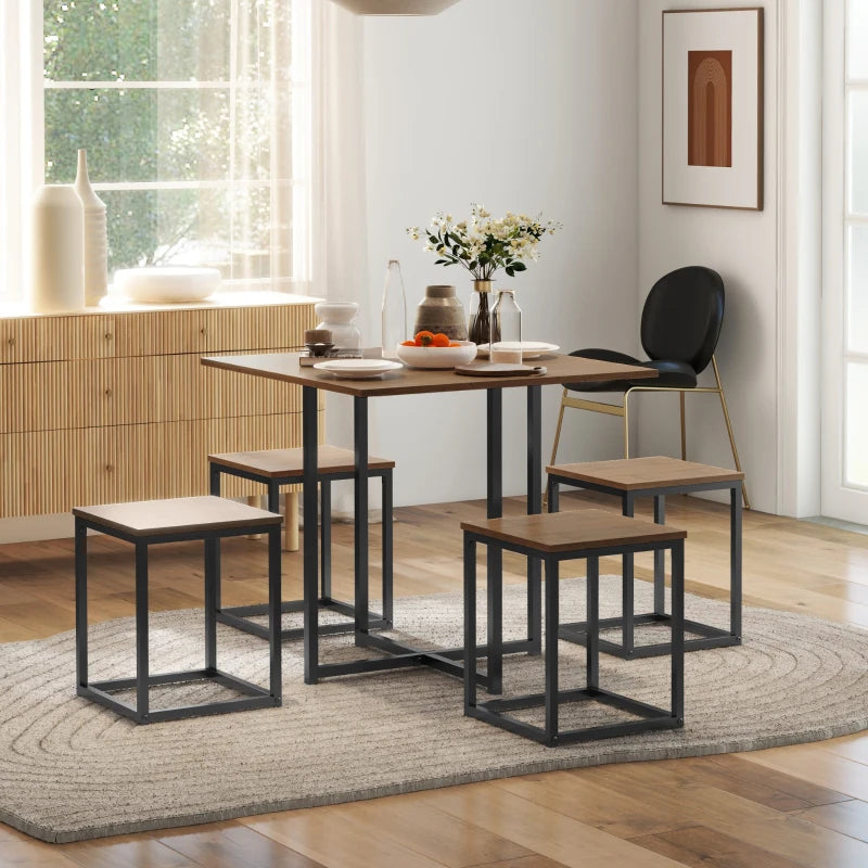 Brown Industrial Dining Set with Square Table and Chairs