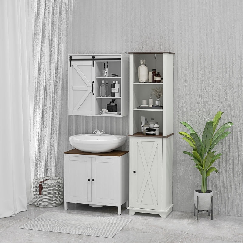 White Tall Bathroom Storage Cabinet with Adjustable Shelves, 39.5 x 30 x 160 cm