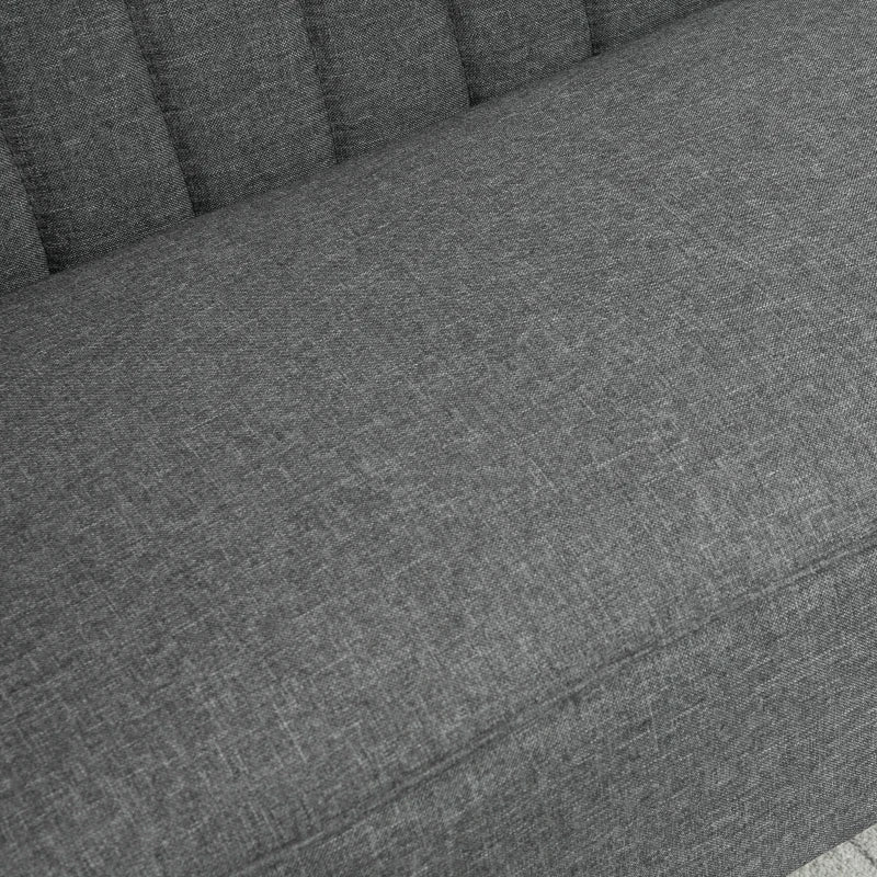 Grey Linen 2-Seater Sofa with Wood Legs