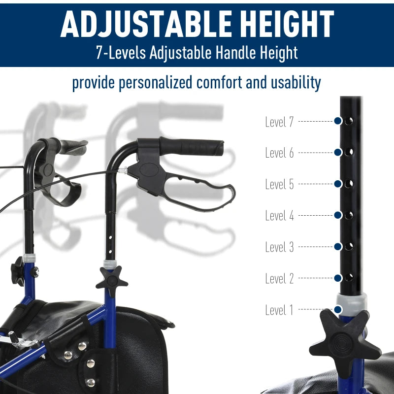 Blue/Black Foldable 3-Wheel Rollator with Bag