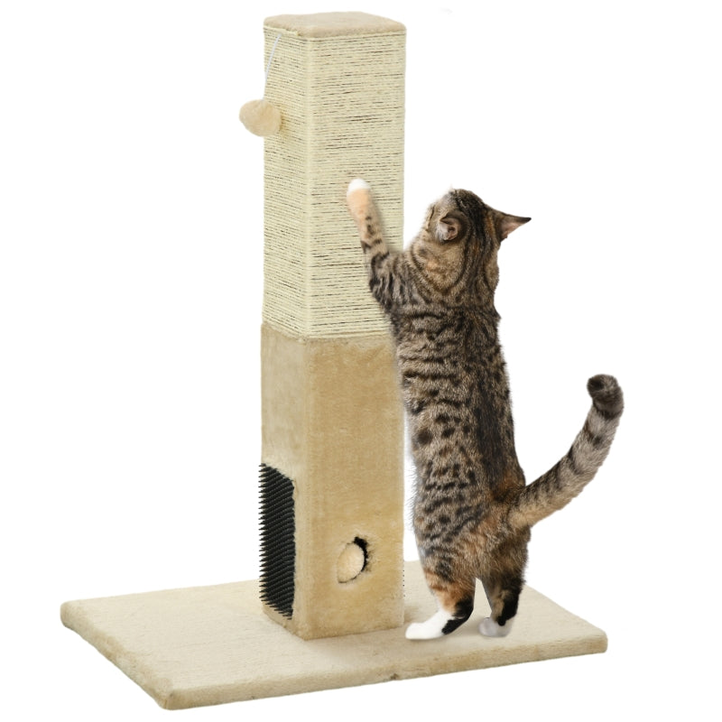 Beige Jute Cat Scratching Post with Hanging Toy