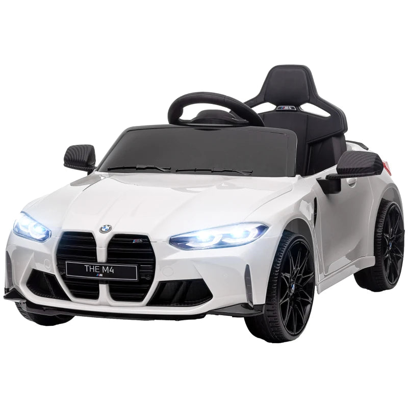 12V BMW M4 Licensed Kids Car - White with Remote Control & LED Lights