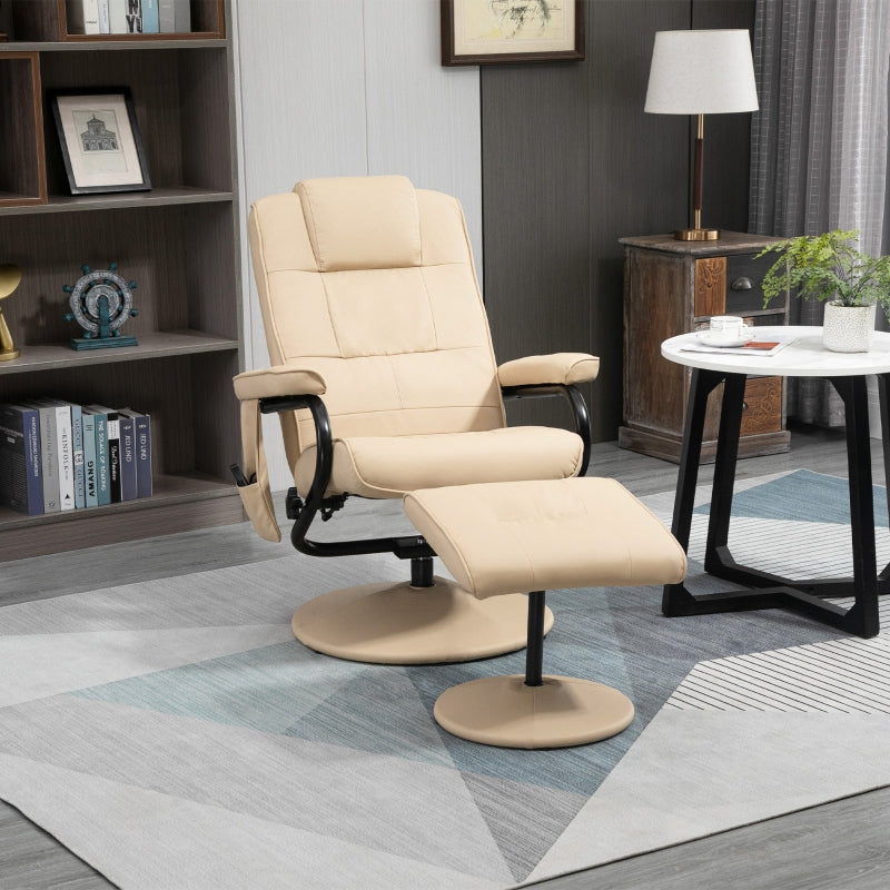 Cream Manual Reclining Armchair with Massage Function and Ottoman