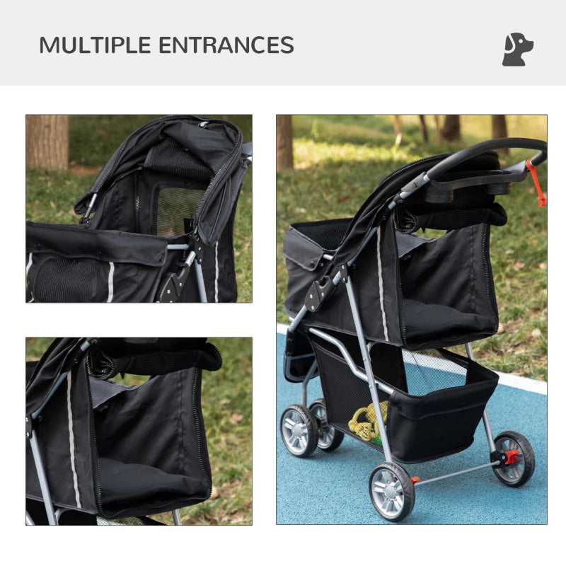 Black Pet Travel Stroller for Small Dogs - 3 Wheels