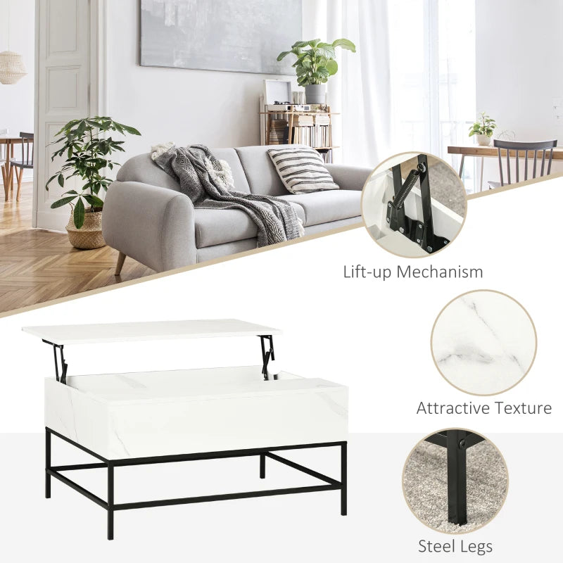 White Lift-Top Coffee Table with Hidden Storage Compartment