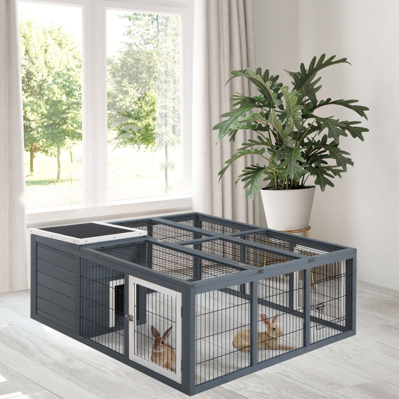 Grey Outdoor Rabbit Hutch with Openable Top, 123 x 120 x 52cm