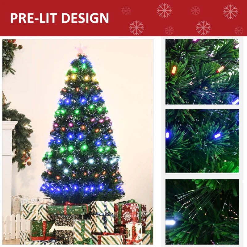 5FT Pre-Lit Christmas Tree with Star Topper - Green Metal Base