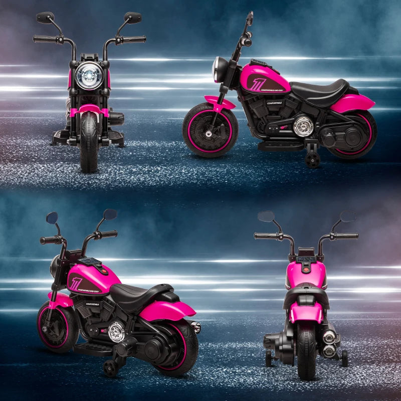 Kids Pink Electric Motorbike with Training Wheels - Easy Start