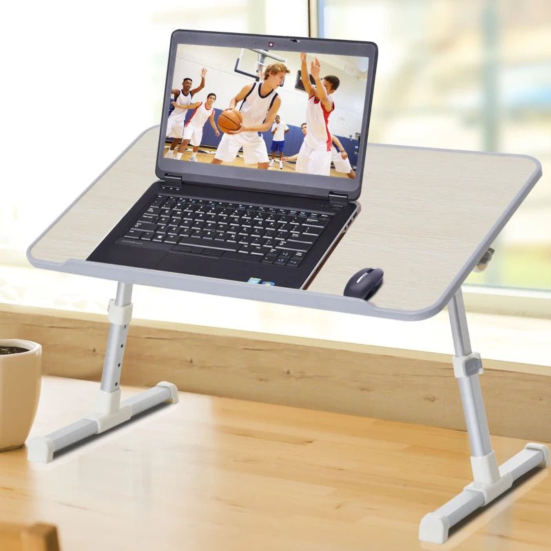 Adjustable Oak Laptop Stand - 4 Heights, Tilt Feature - Silver Frame