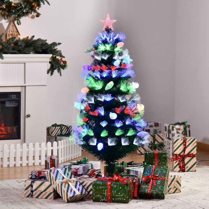 5FT Pre-Lit Green Christmas Tree with Fibre Optic Baubles and LED Lights