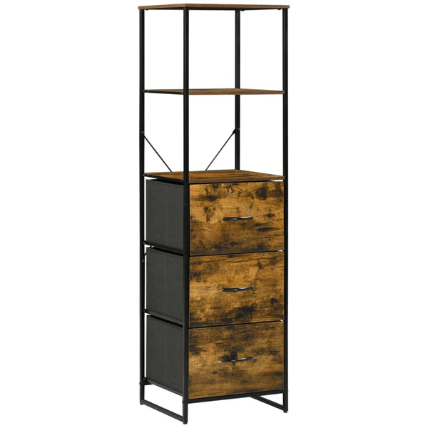 Rustic Brown Industrial Storage Cabinet with Shelves and Drawers