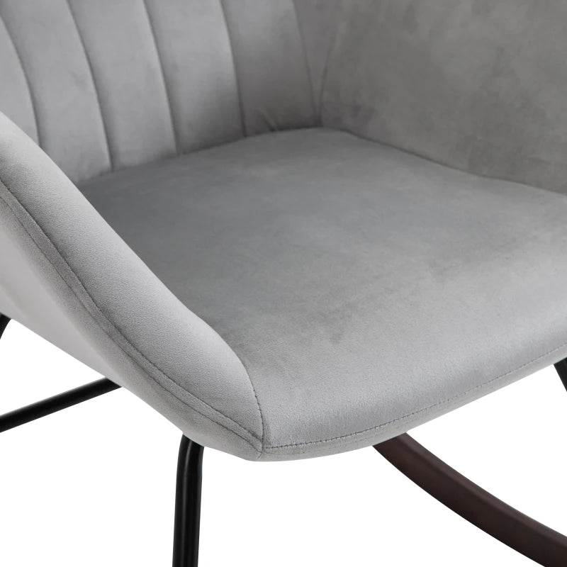 Grey and Black Rocking Armchair with Steel Frame and Sponge Padding