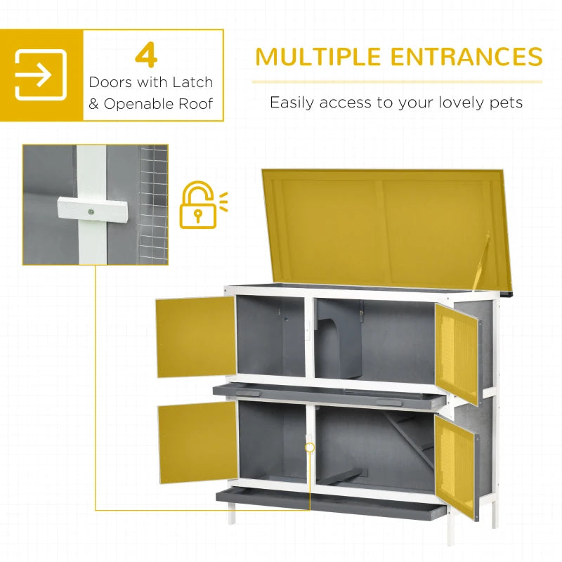 Grey 2 Tier Rabbit Hutch with Sliding Tray & Ramp, 100x47x91cm