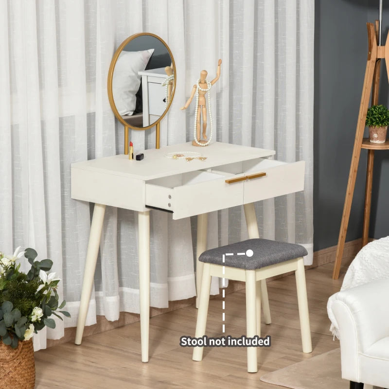 White Round Mirror Dressing Table with Drawers