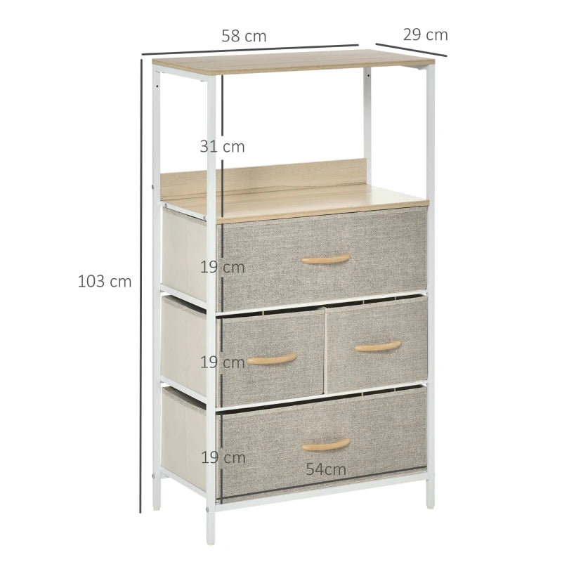 Light Grey 4-Drawer Storage Cabinet with Shelves - Home Furniture