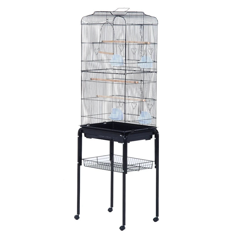 Black Metal Bird Cage with Removable Wheels Stand - 153cm