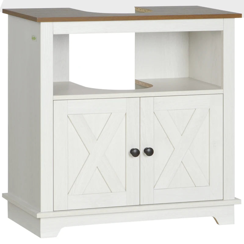 White Bathroom Vanity Cabinet with Double Doors and Shelves, 60x30x60cm