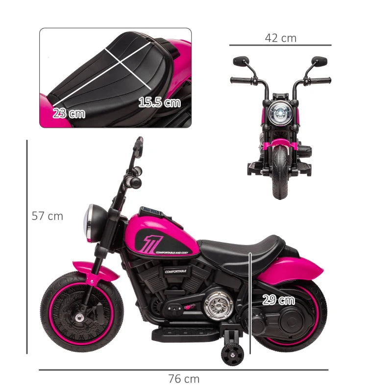 Kids Pink Electric Motorbike with Training Wheels - Easy Start