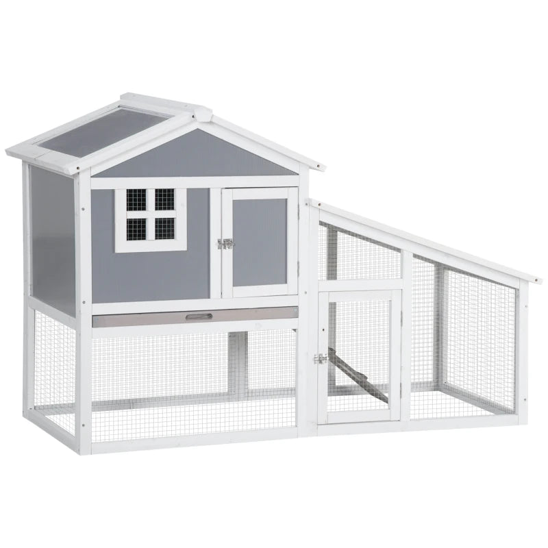 Grey Two-Tier Rabbit Hutch with Sunlight Panel Roof & Slide-Out Tray