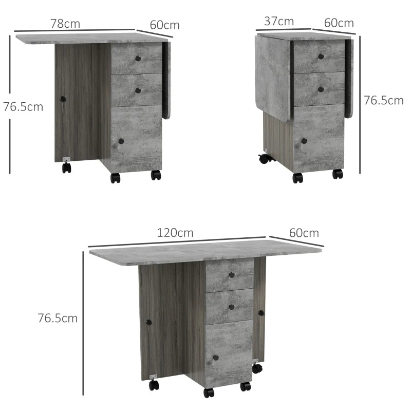 Foldable Dining Table with Drawers and Storage Cabinet