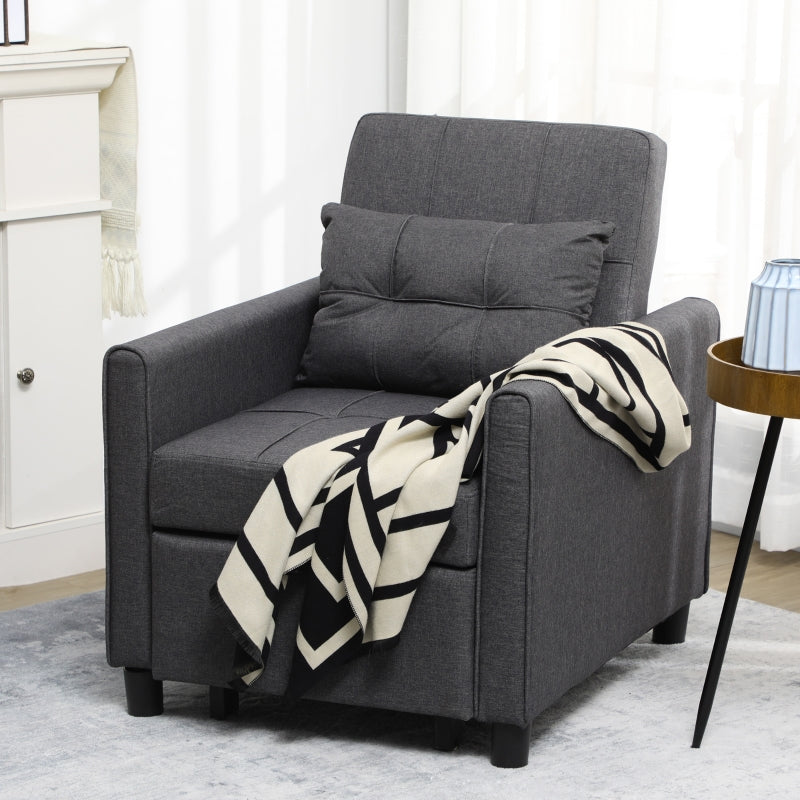 Grey Convertible Sleeper Chair with Adjustable Backrest and Side Pockets