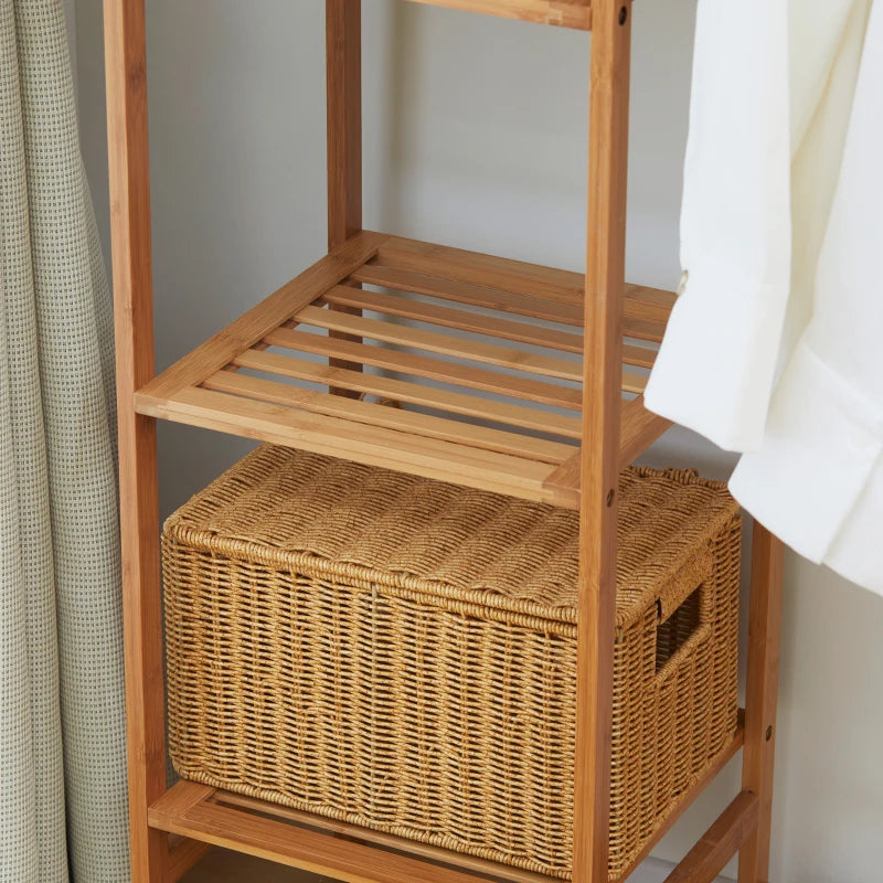 Bamboo Garment Rack with 6-Tier Storage Shelf - Natural Wood Color