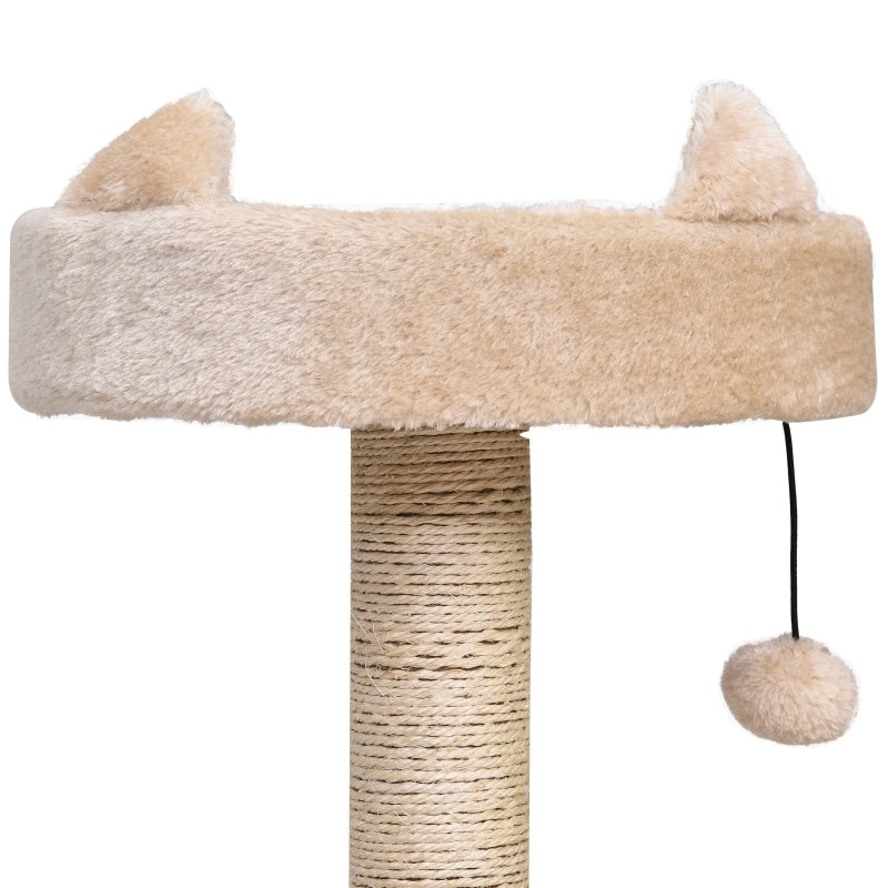 Beige Cat Tree Condo with Scratching Post and Perch - 60x40x81 cm