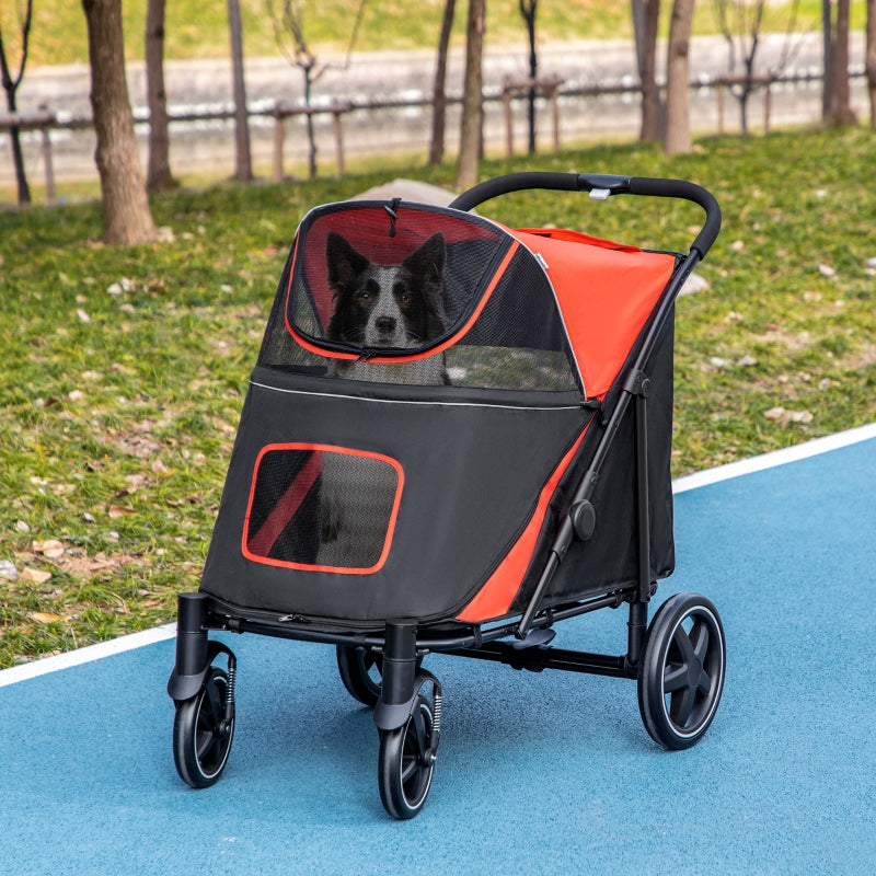 Red Foldable Pet Stroller for Medium and Large Dogs