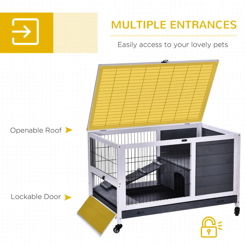 White Wooden Small Animal Hutch with Openable Roof and No-Leak Tray