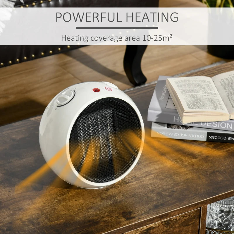 Compact Ceramic Electric Heater - 2 Heat Settings, Adjustable Temperature - White